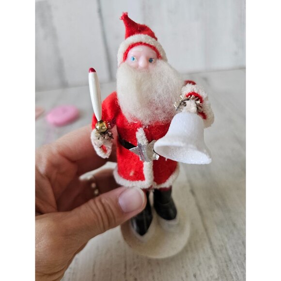 Antique putz Santa Bell candle mini plastic felt decor sparkle shabby chic Xmas - Picture 6 of 9